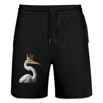 Reiher Vogel - Stanley/Stella Unisex Bio Joggingshorts Trainer  - Schwarz - Vorne - Nik (191cm) & Marisol (170cm)