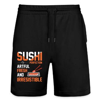 Sushi Japan Essen Sushi-Mahlzeit - Stanley/Stella Unisex Bio Joggingshorts Trainer  - Schwarz - Vorne - Nik (191cm) & Marisol (170cm)