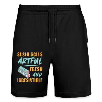 Sushi Japan Essen Sushi-Mahlzeit - Stanley/Stella Unisex Bio Joggingshorts Trainer  - Schwarz - Vorne - Nik (191cm) & Marisol (170cm)