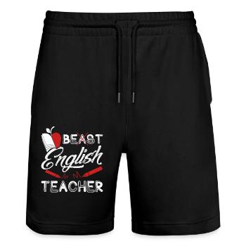 English Teacher Best English Teacher - Stanley/Stella Trainer Unisex Organic Jogging Shorts - black - Front - Nik (191cm) & Marisol (170cm)