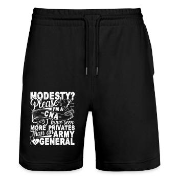 CNA I am A CNA - Stanley/Stella Trainer Unisex Organic Jogging Shorts - black - Front - Nik (191cm) & Marisol (170cm)
