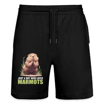Murmeltiere Murmeltier - Stanley/Stella Unisex Bio Joggingshorts Trainer  - Schwarz - Vorne - Nik (191cm) & Marisol (170cm)