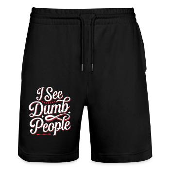 I See Dumb People 19 - Stanley/Stella Unisex Bio Joggingshorts Trainer  - Schwarz - Vorne - Nik (191cm) & Marisol (170cm)