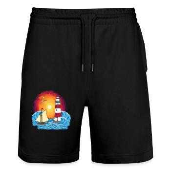 maritime sailing ship lighthouse ship ships - Stanley/Stella Trainer Unisex Organic Jogging Shorts - black - Front - Nik (191cm) & Marisol (170cm)