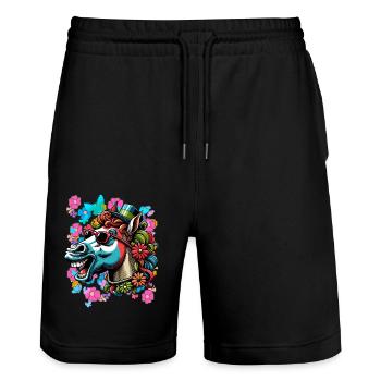 Printemps Eté Cheval Chevaux Cavalier Enfants - Short de jogging bio TRAINER Stanley/Stella unisexe - noir - Devant - Nik (191cm) & Marisol (170cm)