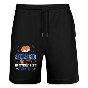 Sushi Japan Essen Sushi-Mahlzeit - Stanley/Stella Unisex Bio Joggingshorts Trainer  - Schwarz - Vorne - Nik (191cm) & Marisol (170cm)
