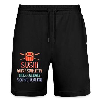 Sushi Japan Essen Sushi-Mahlzeit - Stanley/Stella Unisex Bio Joggingshorts Trainer  - Schwarz - Vorne - Nik (191cm) & Marisol (170cm)