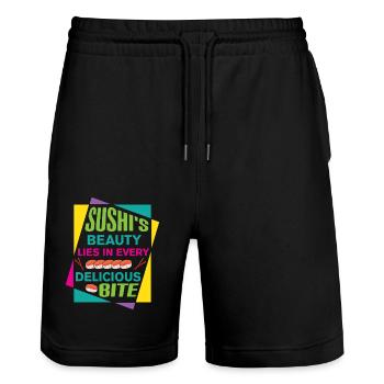 Sushi Japan Essen Sushi-Mahlzeit - Stanley/Stella Unisex Bio Joggingshorts Trainer  - Schwarz - Vorne - Nik (191cm) & Marisol (170cm)