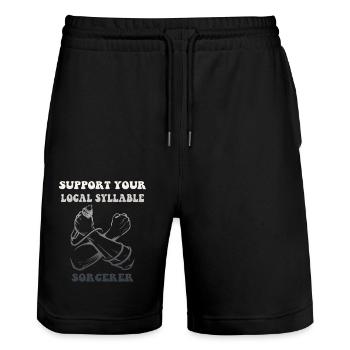 Syllable Magician Poetry Slam - Stanley/Stella Trainer Unisex Organic Jogging Shorts - black - Front - Nik (191cm) & Marisol (170cm)