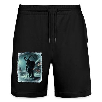 Krampus sucht Kinder im eisigen Dorf - Stanley/Stella Unisex Bio Joggingshorts Trainer  - Schwarz - Vorne - Nik (191cm) & Marisol (170cm)