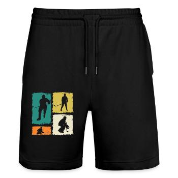 Hockey Players Hockey - Stanley/Stella Trainer Unisex Organic Jogging Shorts - black - Front - Nik (191cm) & Marisol (170cm)