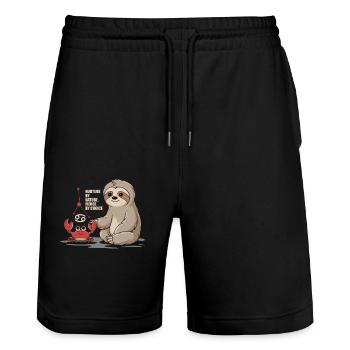 Krebs Sternzeichen Faultier: Geprägt von der - Stanley/Stella Unisex Bio Joggingshorts Trainer  - Schwarz - Vorne - Nik (191cm) & Marisol (170cm)