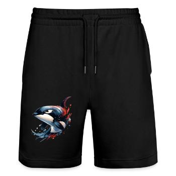 Orca Killer Whale - Stanley/Stella Trainer Unisex Organic Jogging Shorts - black - Front - Nik (191cm) & Marisol (170cm)
