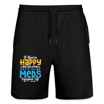 If You're Happy And You Know Caregiving Carer - Stanley/Stella Trainer Unisex Organic Jogging Shorts - black - Front - Nik (191cm) & Marisol (170cm)