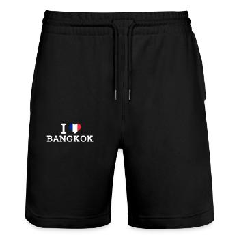 J’aime Bangkok Coeur Mauvais Drapeau France Lover Jeu de mots - Short de jogging bio TRAINER Stanley/Stella unisexe - noir - Devant - Nik (191cm) & Marisol (170cm)