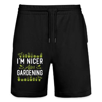 Plant Lover Gardening I'm Nicer - Stanley/Stella Unisex Bio Joggingshorts Trainer  - Schwarz - Vorne - Nik (191cm) & Marisol (170cm)