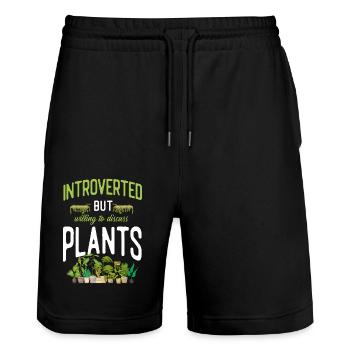 Plant Lover Gardening Introverted - Stanley/Stella Unisex Bio Joggingshorts Trainer  - Schwarz - Vorne - Nik (191cm) & Marisol (170cm)
