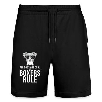 All dogs are cool but boxers rule funnier - Stanley/Stella Trainer Unisex Organic Jogging Shorts - black - Front - Nik (191cm) & Marisol (170cm)