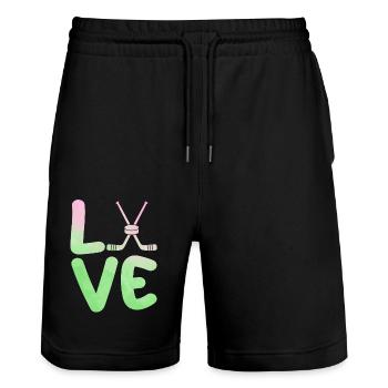 Hockey Players Hockey - Stanley/Stella Trainer Unisex Organic Jogging Shorts - black - Front - Nik (191cm) & Marisol (170cm)