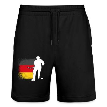 Eishockeyspieler Deutschland Flagge Eishockey - Stanley/Stella Unisex Bio Joggingshorts Trainer  - Schwarz - Vorne - Nik (191cm) & Marisol (170cm)