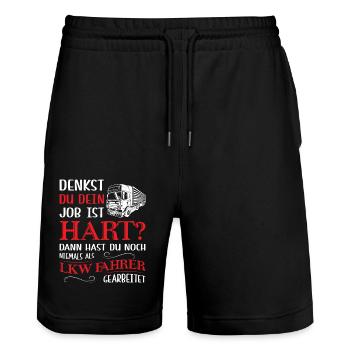 Lkw Fahrer Kraftfahrer LKW-Fahrer - Stanley/Stella Unisex Bio Joggingshorts Trainer  - Schwarz - Vorne - Nik (191cm) & Marisol (170cm)