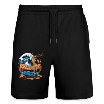 Ramen Welle – Japanische Fusion - Stanley/Stella Unisex Bio Joggingshorts Trainer  - Schwarz - Vorne - Nik (191cm) & Marisol (170cm)