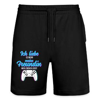Gaming Love for Girlfriend - Funny Gift Idea - Stanley/Stella Trainer Unisex Organic Jogging Shorts - black - Front - Nik (191cm) & Marisol (170cm)