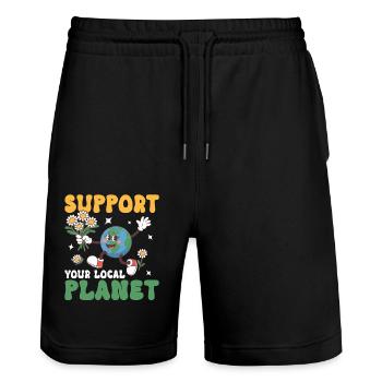 Unterstützen Sie Ihren lokalen Planeten - Stanley/Stella Unisex Bio Joggingshorts Trainer  - Schwarz - Vorne - Nik (191cm) & Marisol (170cm)