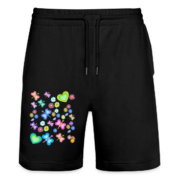 Spring Summer Kids Child Baby Butterflies - Stanley/Stella Trainer Unisex Organic Jogging Shorts - black - Front - Nik (191cm) & Marisol (170cm)
