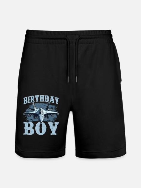 Birthday Boy Fighter Jet Design - Stanley/Stella Trainer Unisex Organic Jogging Shorts - black