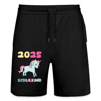 Schulkind 2025 Junge Mädchen Einschulung 2025 Deko - Stanley/Stella Unisex Bio Joggingshorts Trainer  - Schwarz - Vorne - Nik (191cm) & Marisol (170cm)