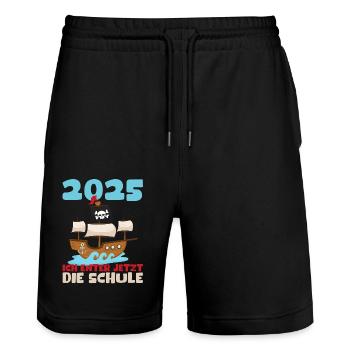 Schulkind 2025 Junge Mädchen Einschulung 2025 Deko - Stanley/Stella Unisex Bio Joggingshorts Trainer  - Schwarz - Vorne - Nik (191cm) & Marisol (170cm)