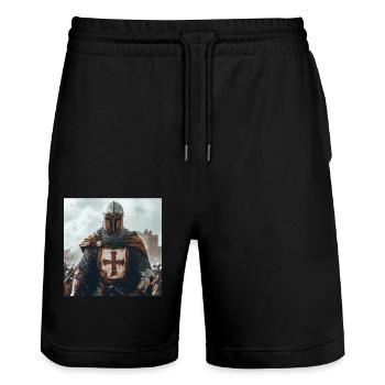 Soldat Krieger - Stanley/Stella Unisex Bio Joggingshorts Trainer  - Schwarz - Vorne - Nik (191cm) & Marisol (170cm)
