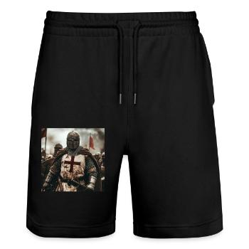 Soldat Krieger - Stanley/Stella Unisex Bio Joggingshorts Trainer  - Schwarz - Vorne - Nik (191cm) & Marisol (170cm)