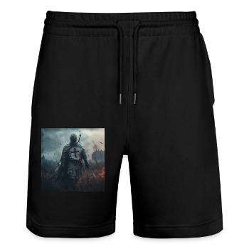 Soldat Krieger - Stanley/Stella Unisex Bio Joggingshorts Trainer  - Schwarz - Vorne - Nik (191cm) & Marisol (170cm)