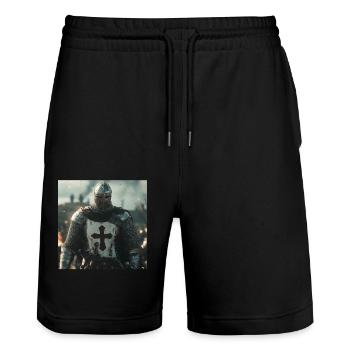 Soldat Krieger - Stanley/Stella Unisex Bio Joggingshorts Trainer  - Schwarz - Vorne - Nik (191cm) & Marisol (170cm)