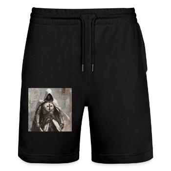 Soldat Krieger - Stanley/Stella Unisex Bio Joggingshorts Trainer  - Schwarz - Vorne - Nik (191cm) & Marisol (170cm)