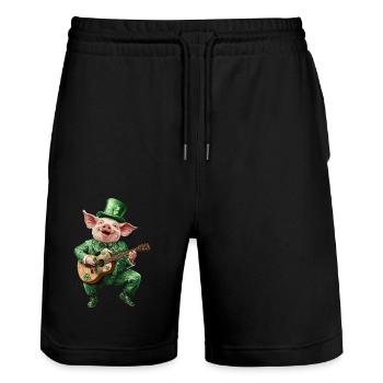 Schwein - Stanley/Stella Unisex Bio Joggingshorts Trainer  - Schwarz - Vorne - Nik (191cm) & Marisol (170cm)