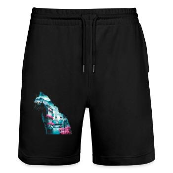 Silhouette Paysage Chat Paris - Short de jogging bio TRAINER Stanley/Stella unisexe - noir - Devant - Nik (191cm) & Marisol (170cm)