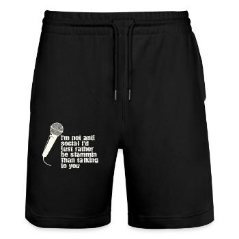 Ich Bin Nicht Anti-sozial Poetry Slam - Stanley/Stella Unisex Bio Joggingshorts Trainer  - Schwarz - Vorne - Nik (191cm) & Marisol (170cm)