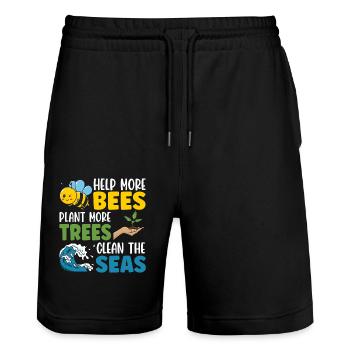 Aidez plus d’abeilles à planter plus d’arbres pour nettoyer les mers - Short de jogging bio TRAINER Stanley/Stella unisexe - noir - Devant - Nik (191cm) & Marisol (170cm)