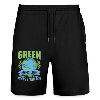 Green Hearts clean starts happy earth day - Stanley/Stella Trainer Unisex Organic Jogging Shorts - black - Front - Nik (191cm) & Marisol (170cm)