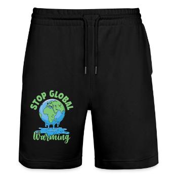 Stop Global Warming - Stanley/Stella Trainer Unisex Organic Jogging Shorts - black - Front - Nik (191cm) & Marisol (170cm)