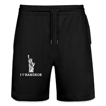 Statue Of Liberty Heart Flag Cool I Love Bangkok - Stanley/Stella Trainer Unisex Organic Jogging Shorts - black - Front - Nik (191cm) & Marisol (170cm)
