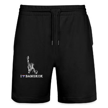 Cool Statue Of Liberty I Love Bangkok Heart Flag - Stanley/Stella Trainer Unisex Organic Jogging Shorts - black - Front - Nik (191cm) & Marisol (170cm)