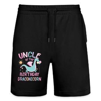 Uncle Of the Birthday Girl Dracon Family Party - Stanley/Stella Unisex Bio Joggingshorts Trainer  - Schwarz - Vorne - Nik (191cm) & Marisol (170cm)