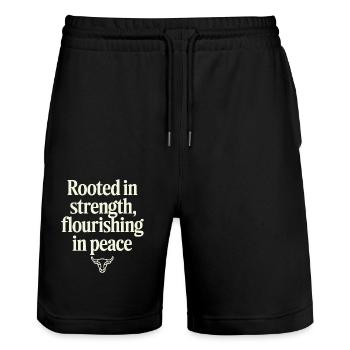 Stier Sternzeichen: Verwurzelt in Stärke, Blühend - Stanley/Stella Unisex Bio Joggingshorts Trainer  - Schwarz - Vorne - Nik (191cm) & Marisol (170cm)