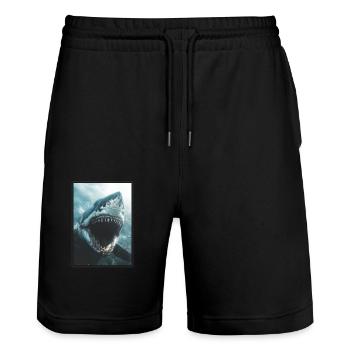 Megalodons Megalodon - Stanley/Stella Trainer Unisex Organic Jogging Shorts - black - Front - Nik (191cm) & Marisol (170cm)