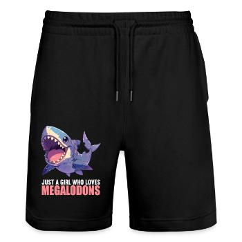 Megalodons Megalodon - Stanley/Stella Trainer Unisex Organic Jogging Shorts - black - Front - Nik (191cm) & Marisol (170cm)