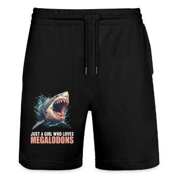 Megalodons Megalodon - Stanley/Stella Trainer Unisex Organic Jogging Shorts - black - Front - Nik (191cm) & Marisol (170cm)